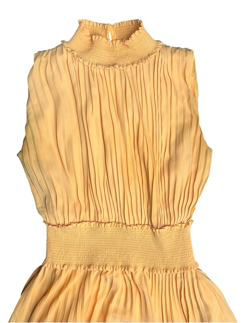 Sunshine Yellow Pleated Smocked Waist Midi Dress - Picture 2 of 4